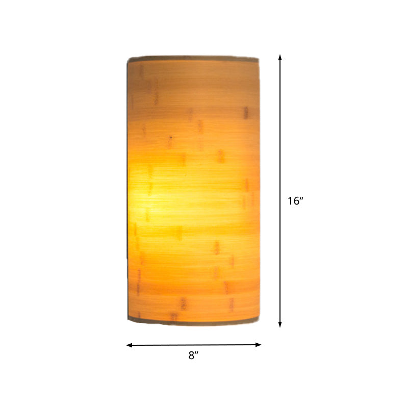 Half-Round Post Wall Mount Lighting Asian Style Bamboo 2 Bulbs Wood Sconce Lamp for Hallway Clearhalo 'Wall Lamps & Sconces' 'Wall Lights' Lighting' 1788334