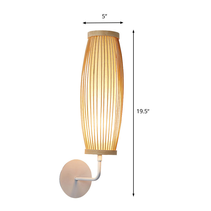 Beige Ellipsoid Wall Lamp Sconce Asian Style Single Bulb Bamboo Wall Lighting for Bedroom Clearhalo 'Wall Lamps & Sconces' 'Wall Lights' Lighting' 1788360