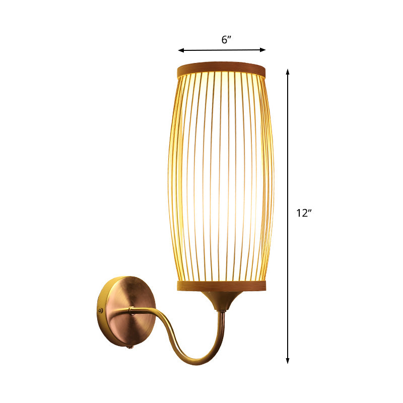 Barrel Sconce Lighting Fixture Asian Style Bamboo Single Head Beige Wall Mount Lamp with Inner Tube Parchment Shade Clearhalo 'Wall Lamps & Sconces' 'Wall Lights' Lighting' 1788365