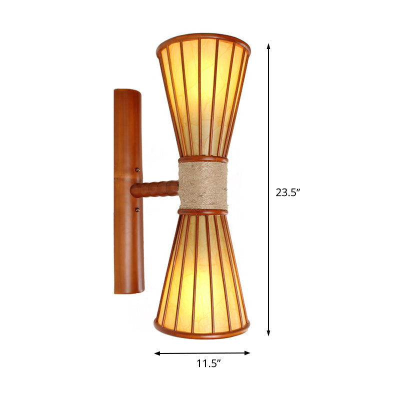 Red Brown Hourglass Wall Mounted Lamps Asian Style 2 Heads Bamboo Wall Lighting for Restaurant Clearhalo 'Wall Lamps & Sconces' 'Wall Lights' Lighting' 1788375