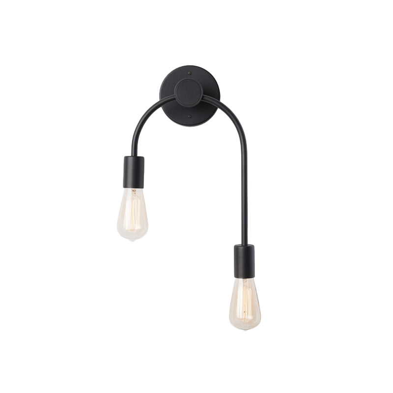 Swoop Arm Iron Wall Mounted Lamp Minimalist 2-Light Black/Gold Sconce Lighting with Bare Bulb Design Clearhalo 'Cast Iron' 'Glass' 'Industrial' 'Modern wall lights' 'Modern' 'Tiffany' 'Traditional wall lights' 'Wall Lamps & Sconces' 'Wall Lights' Lighting' 1788555