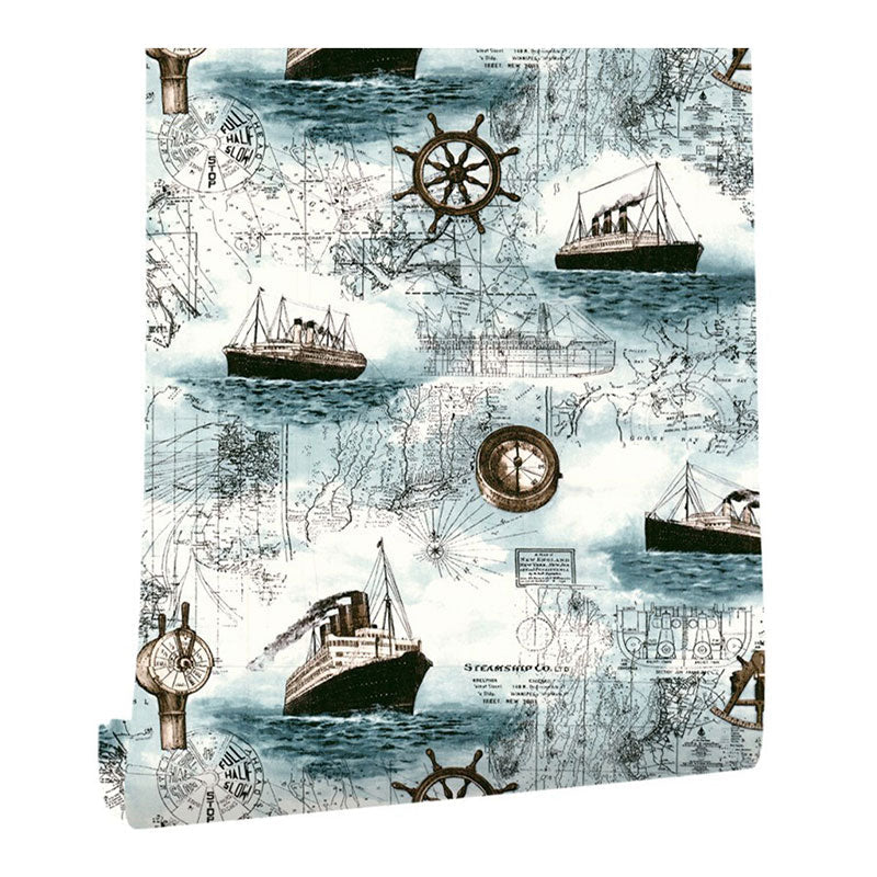 Sailing Boat Wall Covering in Pastel Color, Retro Wallpaper Roll for Kid's Bedroom Clearhalo 'Wall Decor' 'Wallpaper' 1788633