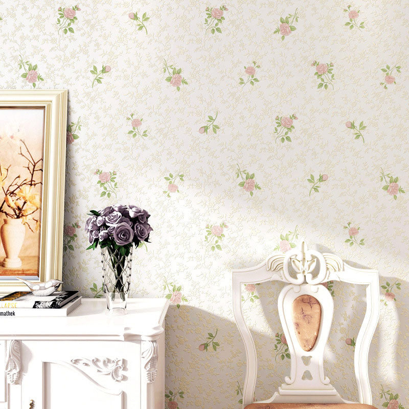 Dense Blossom Design Wall Art in Pastel Color Non-Woven Fabric Wallpaper for Accent Wall, 33'L x 20.5