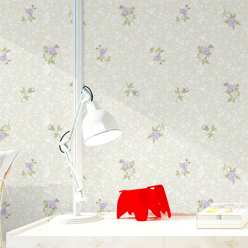 Dense Blossom Design Wall Art in Pastel Color Non-Woven Fabric Wallpaper for Accent Wall, 33'L x 20.5