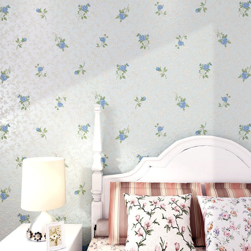 Dense Blossom Design Wall Art in Pastel Color Non-Woven Fabric Wallpaper for Accent Wall, 33'L x 20.5