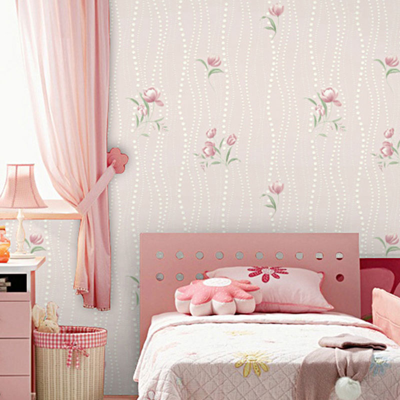 Pastel Color Floral Pattern Wallpaper Water-Resistant Wall Covering for Girl's Bedroom, 20.5