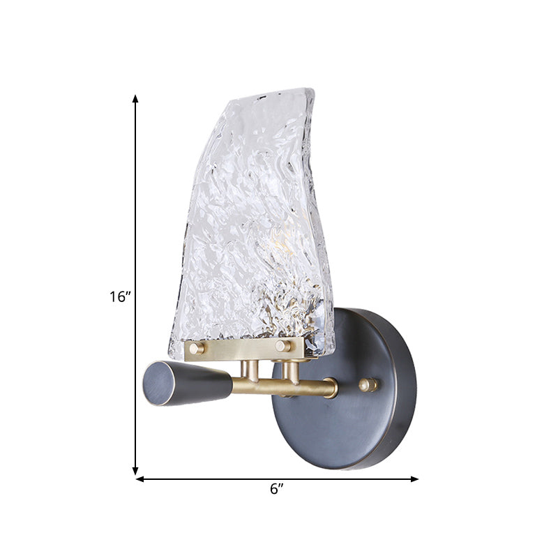 Textured Glass Sail Ship Wall Light Minimalist Novelty 1 Bulb Black Sconce Fixture for Bedroom Clearhalo 'Cast Iron' 'Glass' 'Industrial' 'Modern wall lights' 'Modern' 'Tiffany' 'Traditional wall lights' 'Wall Lamps & Sconces' 'Wall Lights' Lighting' 1789131