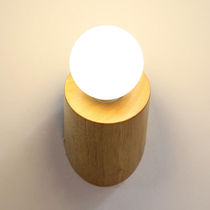 Wood Angled Pole Wall Mount Lamp Minimalist 1 Head Beige Sconce Lighting with Open Bulb Design Clearhalo 'Modern wall lights' 'Modern' 'Wall Lamps & Sconces' 'Wall Lights' Lighting' 1789495