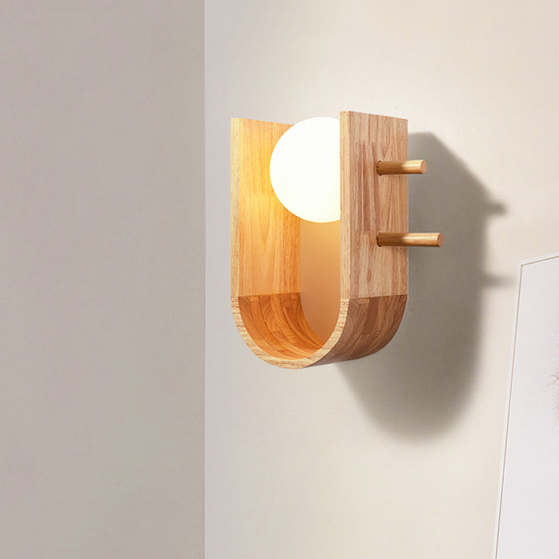 Wooden Half Oblong Sconce Light Modern Creative 1 Bulb Flush Mount Wall Light with Rack Design Wood Clearhalo 'Modern wall lights' 'Modern' 'Wall Lamps & Sconces' 'Wall Lights' Lighting' 1789512