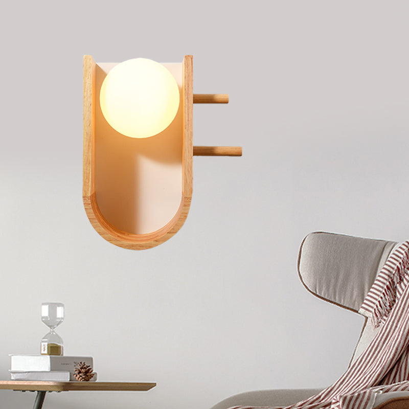 Wooden Half Oblong Sconce Light Modern Creative 1 Bulb Flush Mount Wall Light with Rack Design Clearhalo 'Modern wall lights' 'Modern' 'Wall Lamps & Sconces' 'Wall Lights' Lighting' 1789513