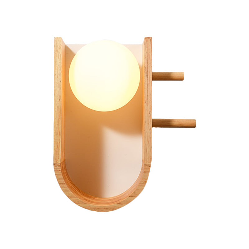 Wooden Half Oblong Sconce Light Modern Creative 1 Bulb Flush Mount Wall Light with Rack Design Clearhalo 'Modern wall lights' 'Modern' 'Wall Lamps & Sconces' 'Wall Lights' Lighting' 1789514