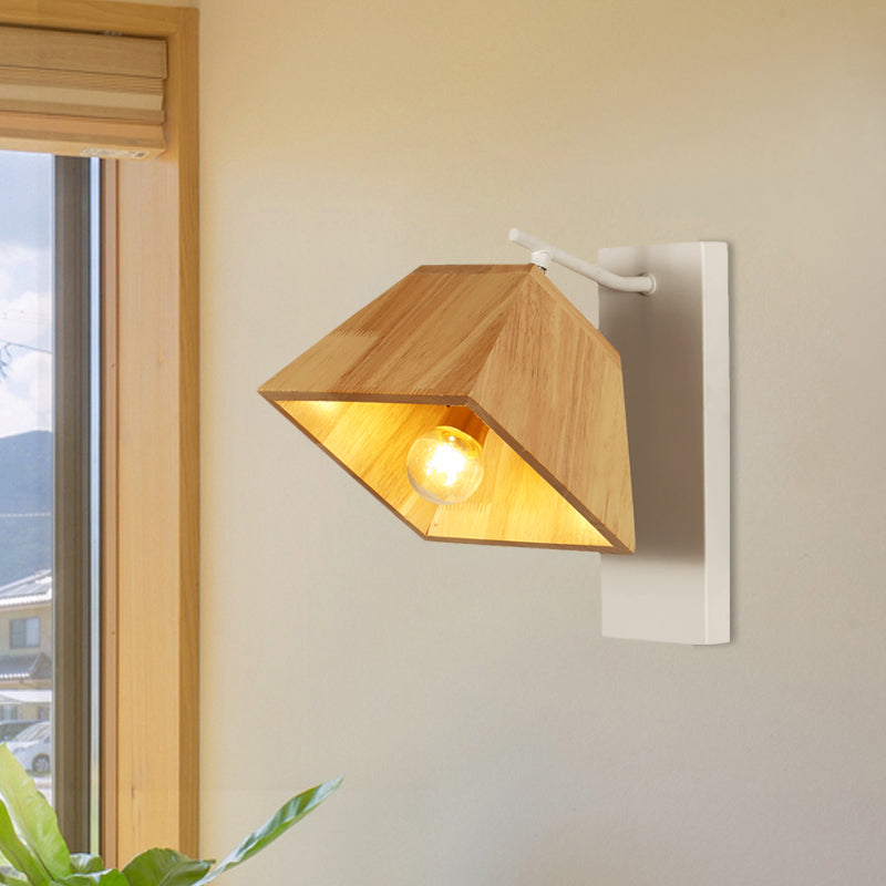 Swivelable Trapezoid Wall Lighting Nordic Wooden 1 Bulb Terrace Sconce Fixture in Beige Wood Clearhalo 'Wall Lamps & Sconces' 'Wall Lights' Lighting' 1789517