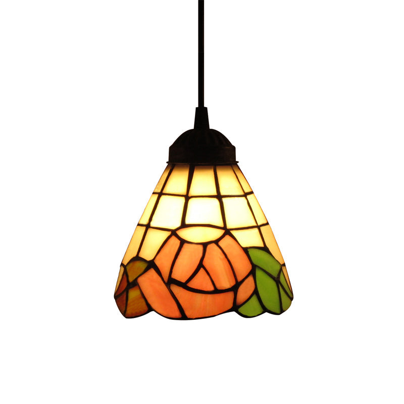 Pink Stained Art Glass Pendant Lighting Cone 1 Head Tiffany-Style Hanging Light Fixture Clearhalo 'Ceiling Lights' 'Close To Ceiling Lights' 'Glass shade' 'Glass' 'Industrial' 'Middle Century Pendants' 'Pendant Lights' 'Pendants' 'Tiffany close to ceiling' 'Tiffany Pendants' 'Tiffany' Lighting' 178954