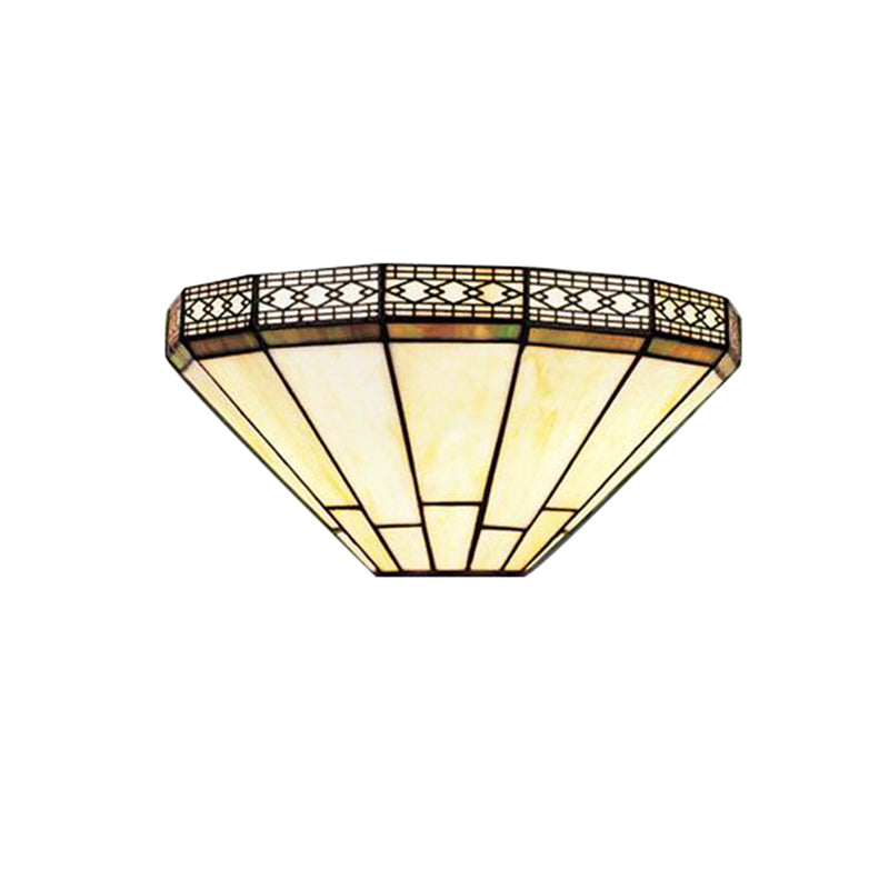 Art Glass Half-Cone Wall Light Tiffany Style 1 Light Wall Sconce in Beige/Amber for Living Room Clearhalo 'Industrial' 'Middle century wall lights' 'Tiffany wall lights' 'Tiffany' 'Wall Lamps & Sconces' 'Wall Lights' Lighting' 178974