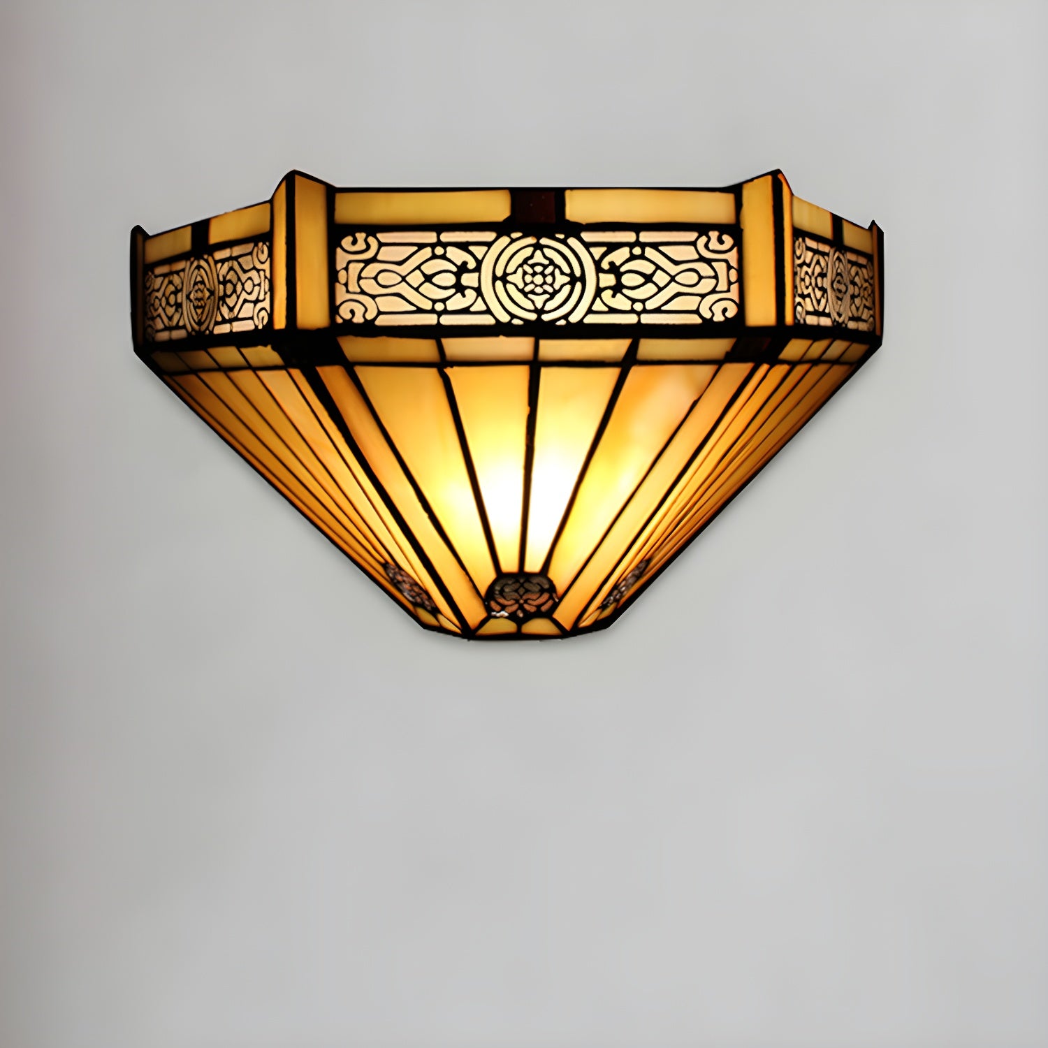 Art Glass Half-Cone Wall Light Tiffany Style 1 Light Wall Sconce in Beige/Amber for Living Room Amber Clearhalo 'Industrial' 'Middle century wall lights' 'Tiffany wall lights' 'Tiffany' 'Wall Lamps & Sconces' 'Wall Lights' Lighting' 178977