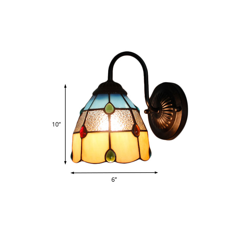 Tiffany Dome Wall Light Fixture 1 Head Yellow-Blue Glass Sconce Light with Agate Decoration Clearhalo 'Industrial' 'Middle century wall lights' 'Tiffany wall lights' 'Tiffany' 'Wall Lamps & Sconces' 'Wall Lights' Lighting' 179135