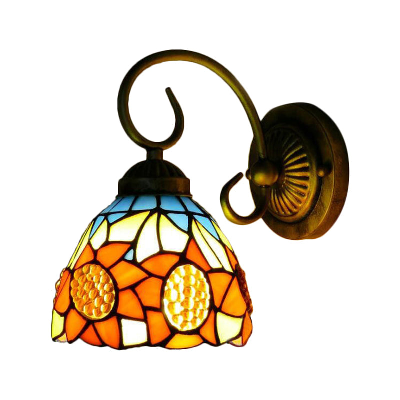 Sunflower Orange Glass Sconce Lighting Victorian 1 Head Bronze Wall Mounted Light, 6