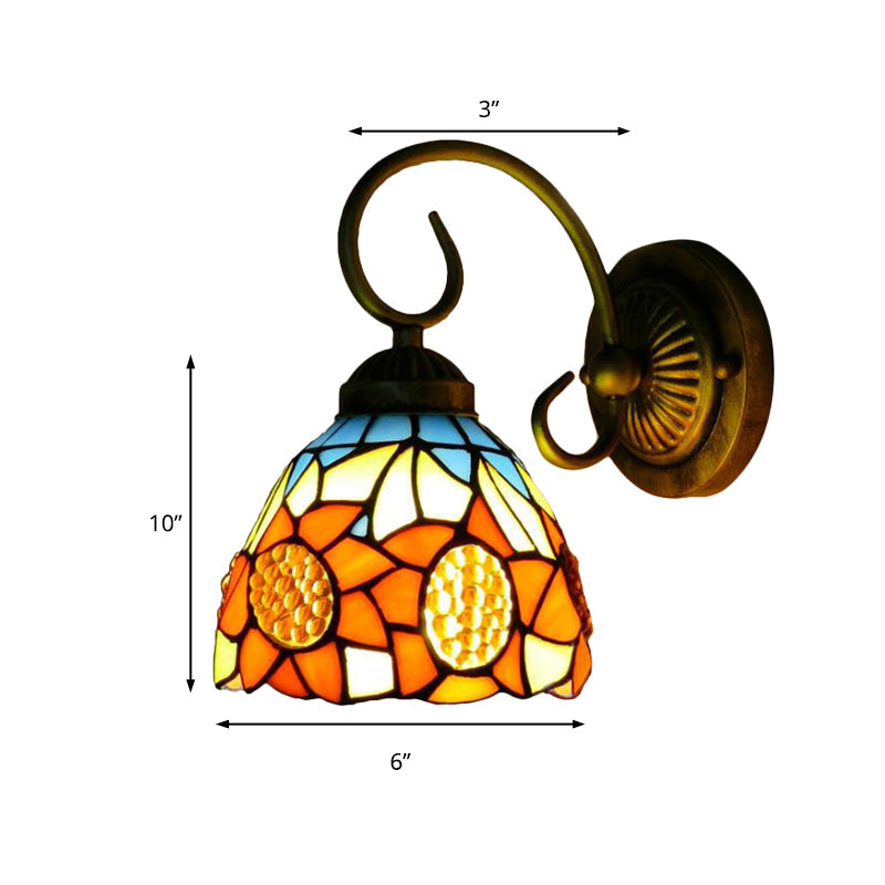 Sunflower Orange Glass Sconce Lighting Victorian 1 Head Bronze Wall Mounted Light, 6