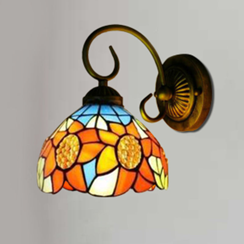 Sunflower Orange Glass Sconce Lighting Victorian 1 Head Bronze Wall Mounted Light, 6