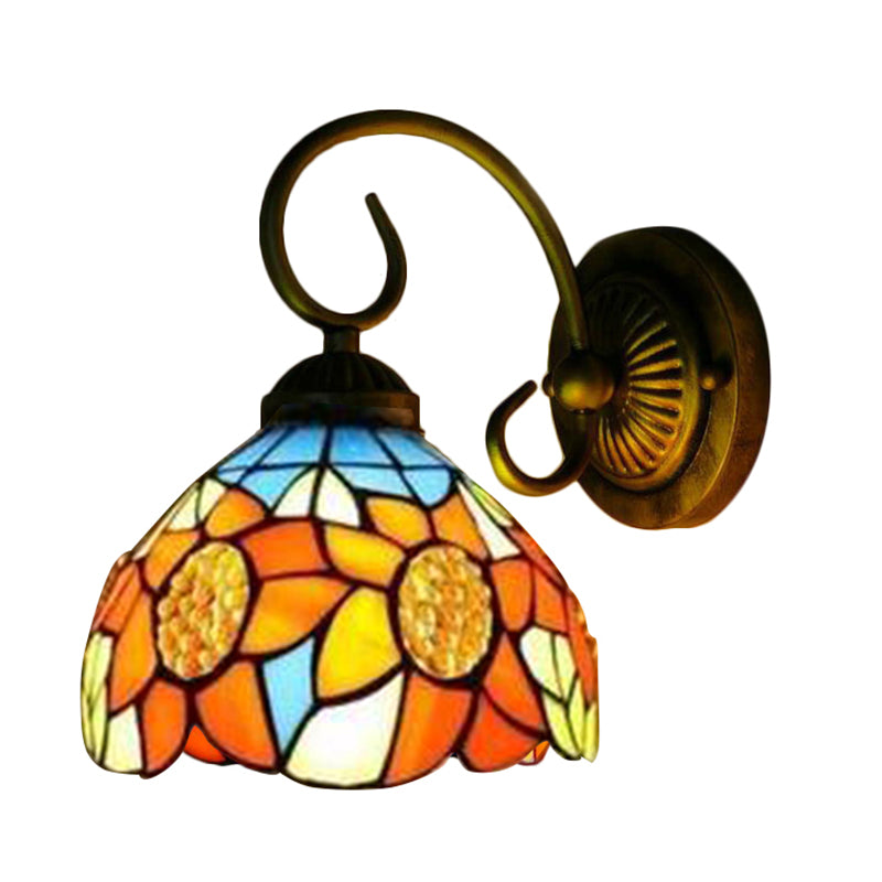 Sunflower Orange Glass Sconce Lighting Victorian 1 Head Bronze Wall Mounted Light, 6