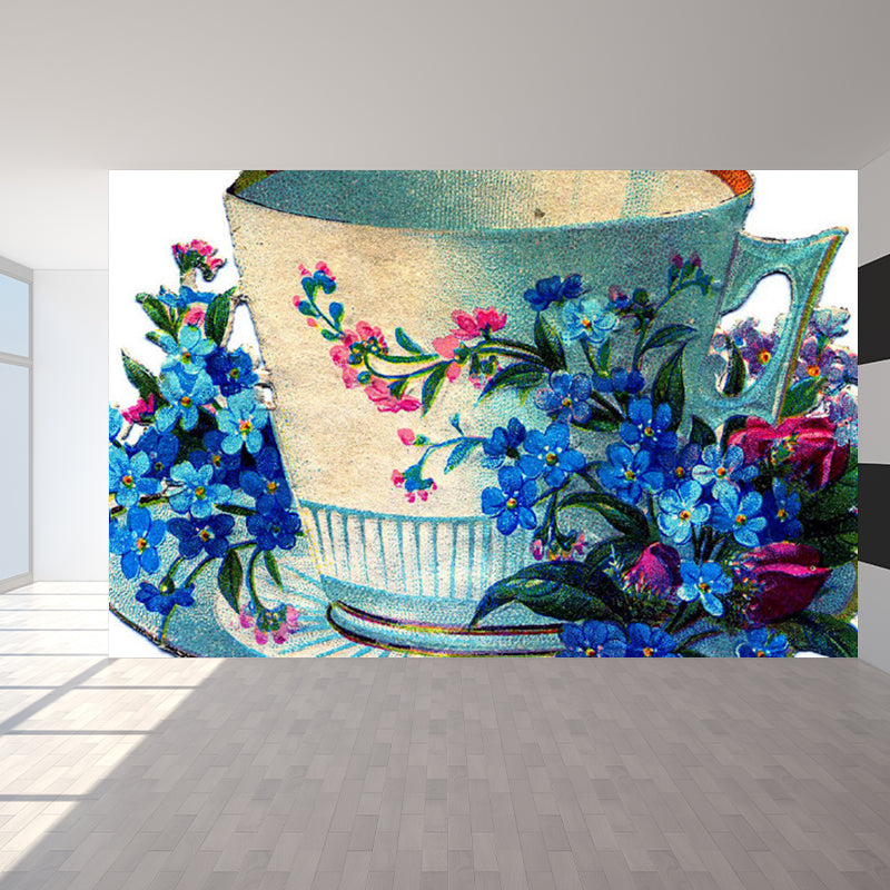 Florentine and Pot Mural Modern Decorative Living Room Wall Covering, Custom Printed Blue Clearhalo 'Wall Decor' 'Wall Mural' 1791707