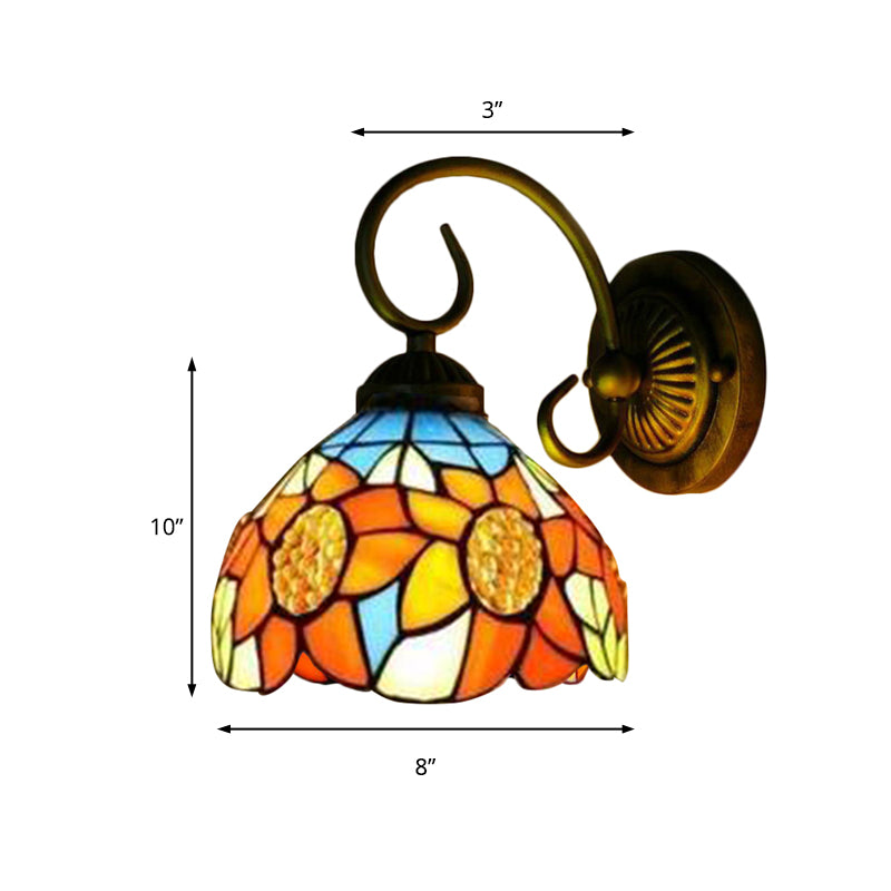 Sunflower Orange Glass Sconce Lighting Victorian 1 Head Bronze Wall Mounted Light, 6