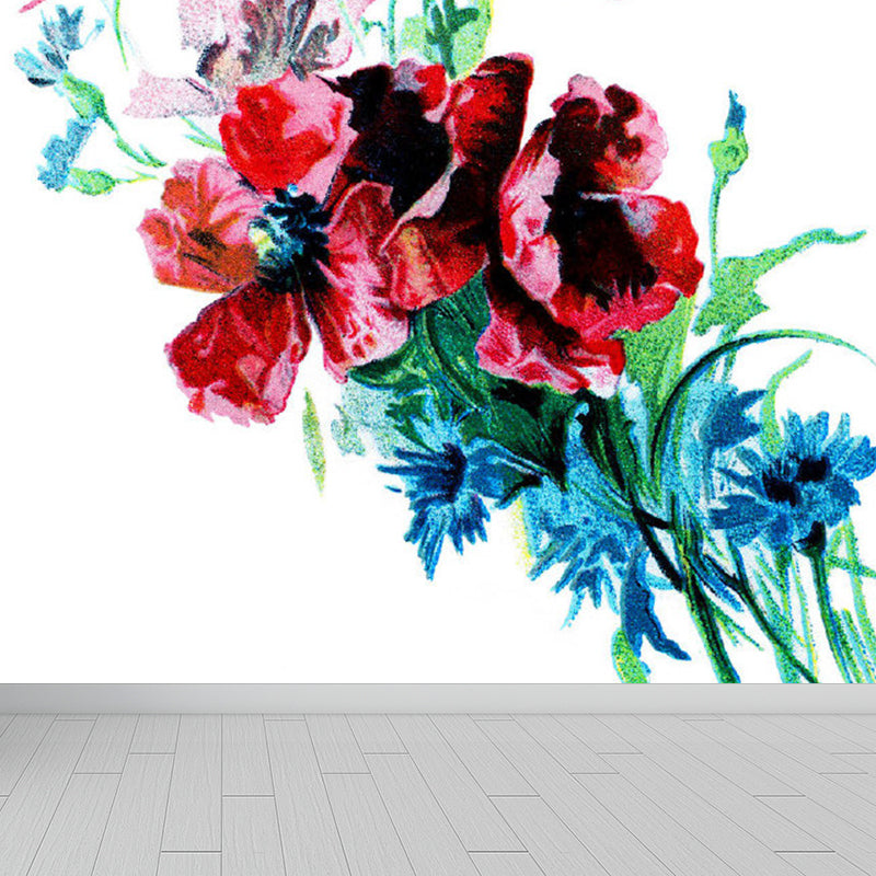 Contemporary Flower Print Mural Decal Red Dining Room Wall Covering, Personalized Clearhalo 'Wall Decor' 'Wall Mural' 1791724