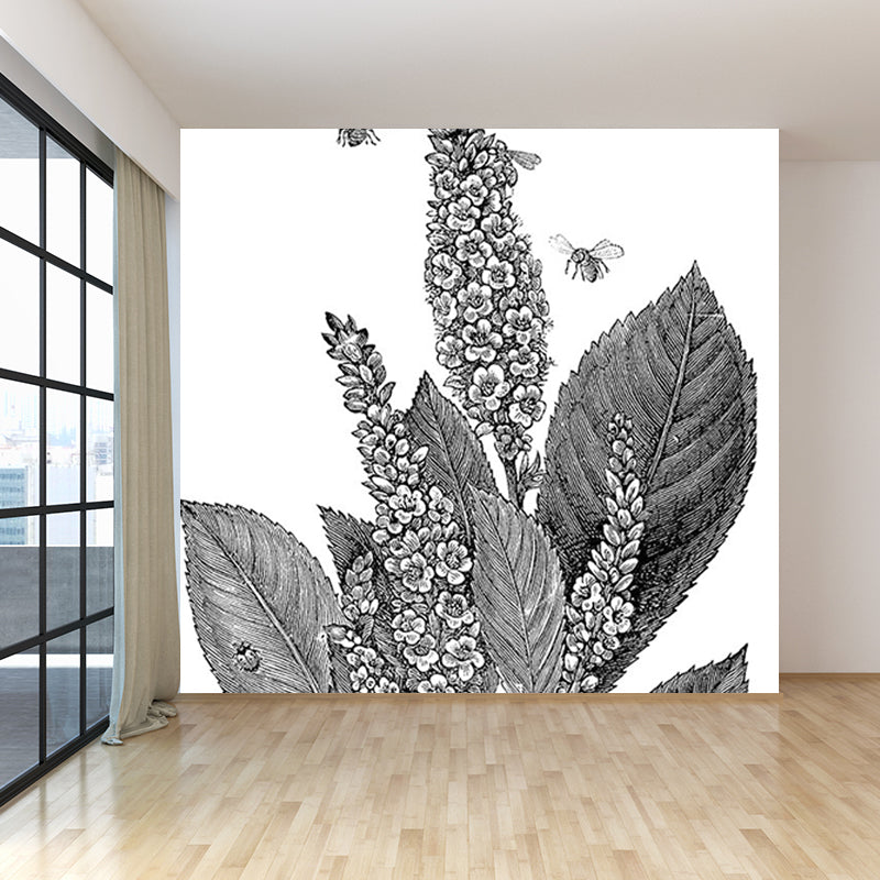 Contemporary Botanical Mural Decal Black Decorative Wall Covering for Dining Room Black Clearhalo 'Wall Decor' 'Wall Mural' 1791732