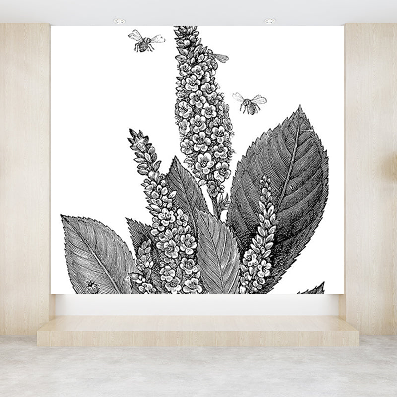 Contemporary Botanical Mural Decal Black Decorative Wall Covering for Dining Room Clearhalo 'Wall Decor' 'Wall Mural' 1791733