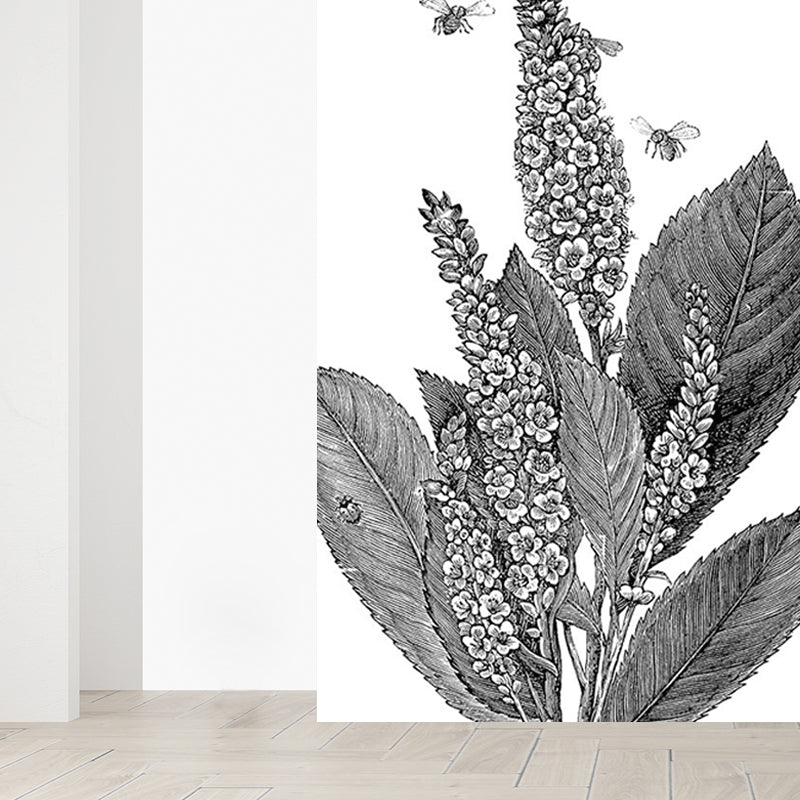 Contemporary Botanical Mural Decal Black Decorative Wall Covering for Dining Room Clearhalo 'Wall Decor' 'Wall Mural' 1791734