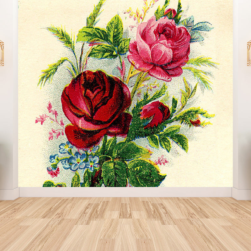 Modern Rose Blossom Mural Decal Green Stain Resistant Wall Covering for Bathroom Green Clearhalo 'Wall Decor' 'Wall Mural' 1791737