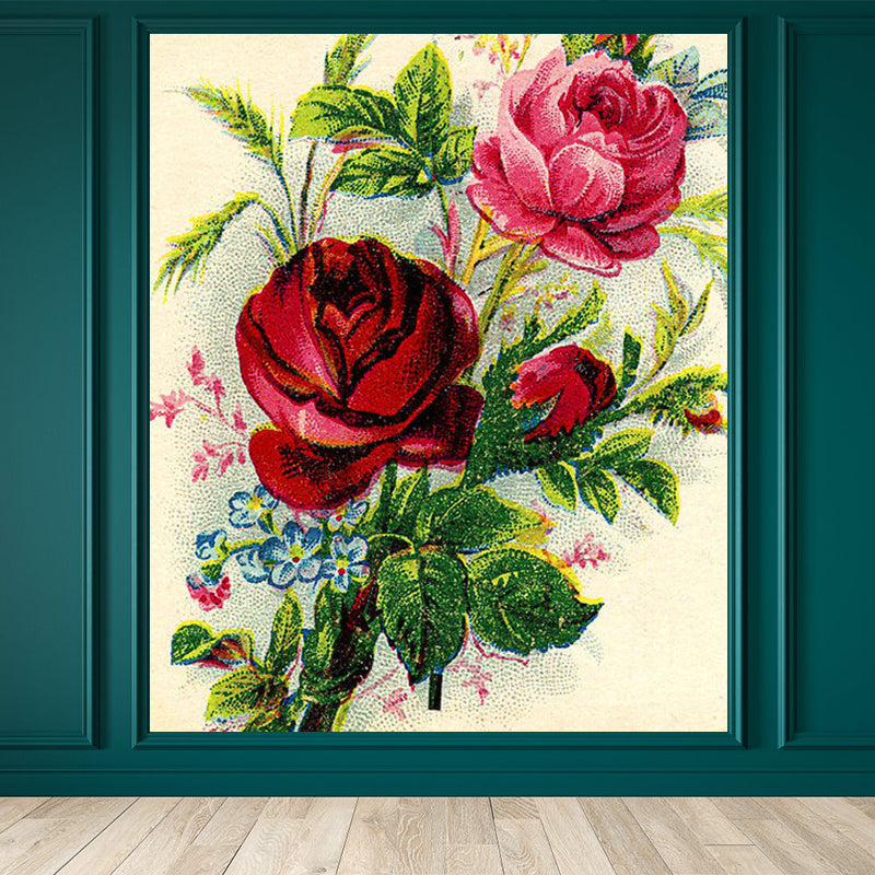 Modern Rose Blossom Mural Decal Green Stain Resistant Wall Covering for Bathroom Clearhalo 'Wall Decor' 'Wall Mural' 1791738