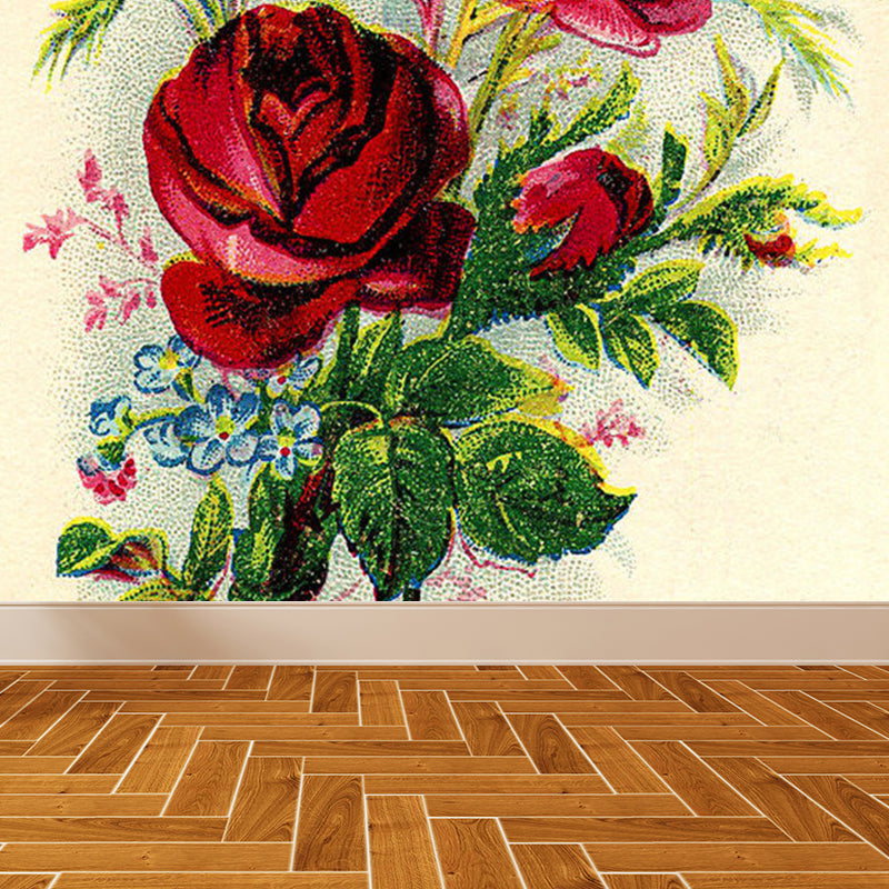 Modern Rose Blossom Mural Decal Green Stain Resistant Wall Covering for Bathroom Clearhalo 'Wall Decor' 'Wall Mural' 1791739