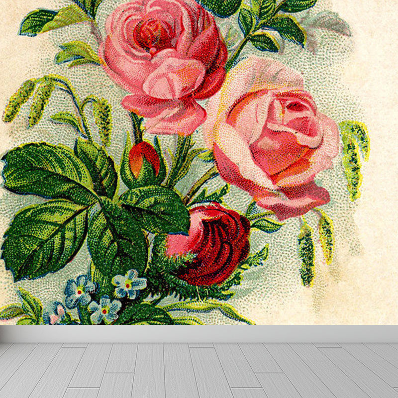 Modern Blossoming Rose Mural Wallpaper Green Summer Florentine Scenery Wall Covering Clearhalo 'Wall Decor' 'Wall Mural' 1791744