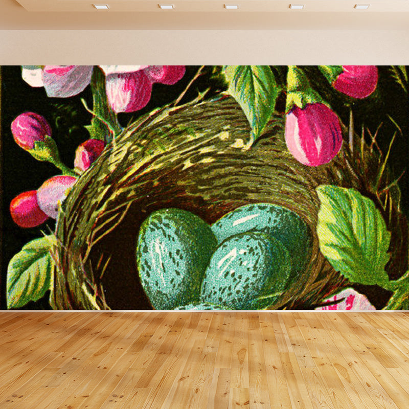 Non-Woven Decorative Wall Mural Modern Flower Print and Bird's-Nest Wall Covering Clearhalo 'Wall Decor' 'Wall Mural' 1791754