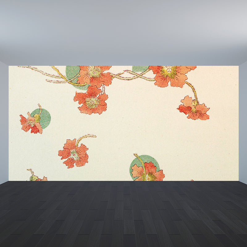 Orange Floral Printed Mural Decal Stain Resistant Contemporary Bathroom Wall Covering Orange Clearhalo 'Wall Decor' 'Wall Mural' 1791757