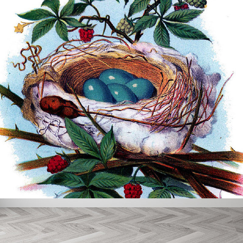 Green Bird's-Nest and Leaves Mural Wallpaper Stain-Proofing Wall Art for Dining Room Green Clearhalo 'Wall Decor' 'Wall Mural' 1791767