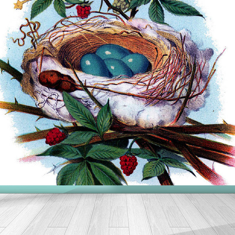 Green Bird's-Nest and Leaves Mural Wallpaper Stain-Proofing Wall Art for Dining Room Clearhalo 'Wall Decor' 'Wall Mural' 1791768