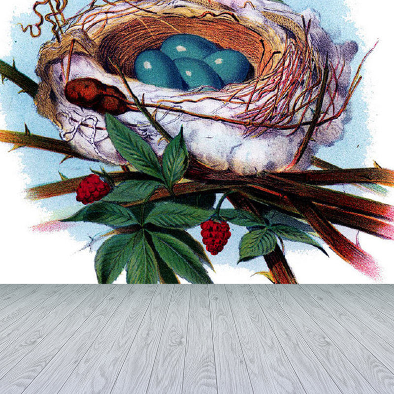 Green Bird's-Nest and Leaves Mural Wallpaper Stain-Proofing Wall Art for Dining Room Clearhalo 'Wall Decor' 'Wall Mural' 1791769