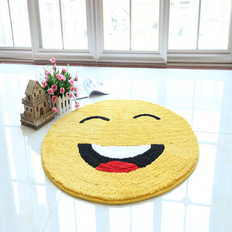 Yellow Emoji Pattern Rug Polyester Modern Rug Pet Friendly Washable Non-Slip Area Rug for Bedroom Beige Clearhalo 'Area Rug' 'Rug' 1792299