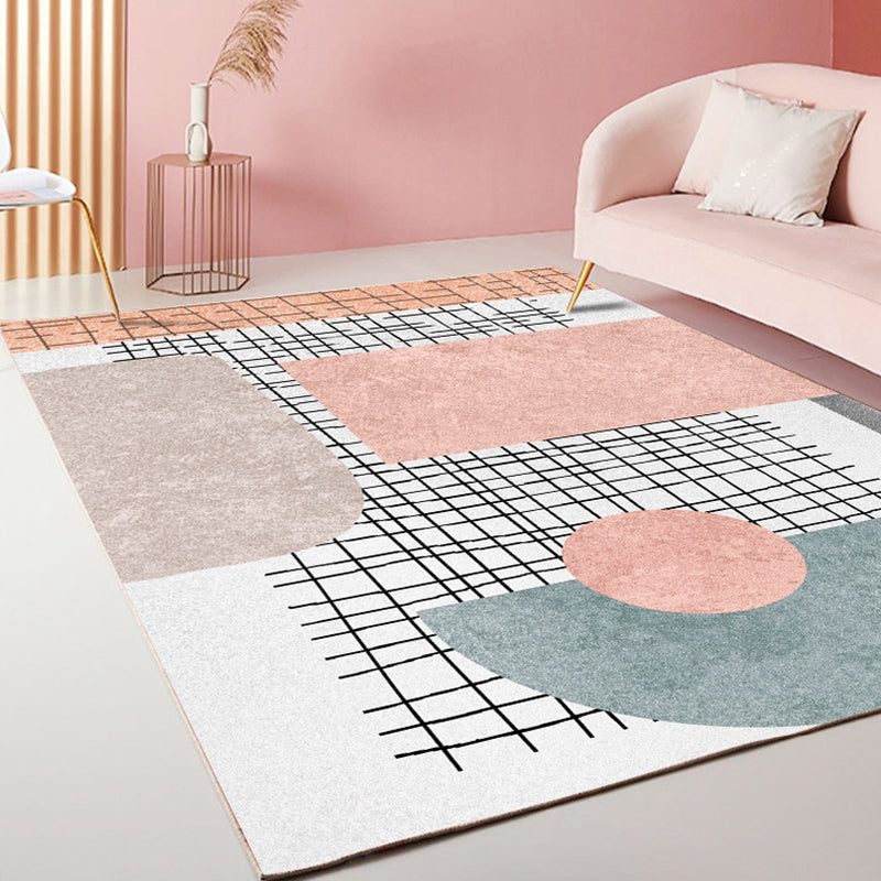 Multicolor Living Room Rug Modernist Geometric and Stripe Pattern Rug Polyester Washable Anti-Slip Backing Pet Friendly Carpet Pink Clearhalo 'Area Rug' 'Rug' 1792308