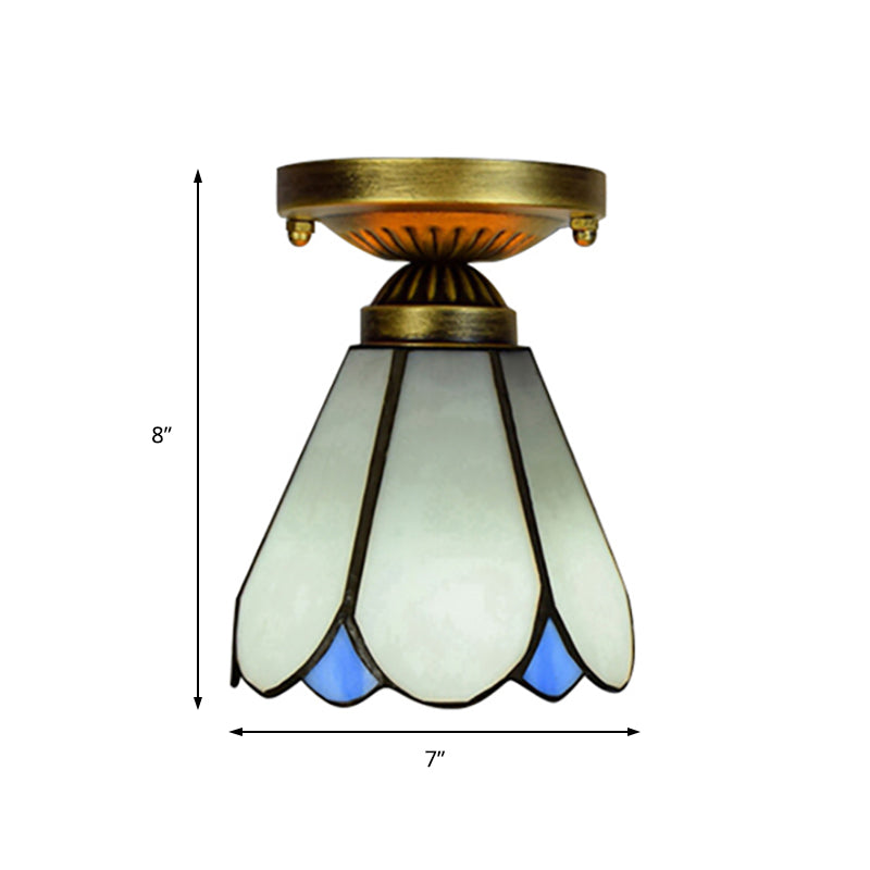 Art Glass Conical Small Ceiling Light 1 Bulb Tiffany Simple Style Ceiling Lamp in White for Kitchen Clearhalo 'Ceiling Lights' 'Close To Ceiling Lights' 'Close to ceiling' 'Glass shade' 'Glass' 'Pendant Lights' 'Semi-flushmount' 'Tiffany close to ceiling' 'Tiffany' Lighting' 179307