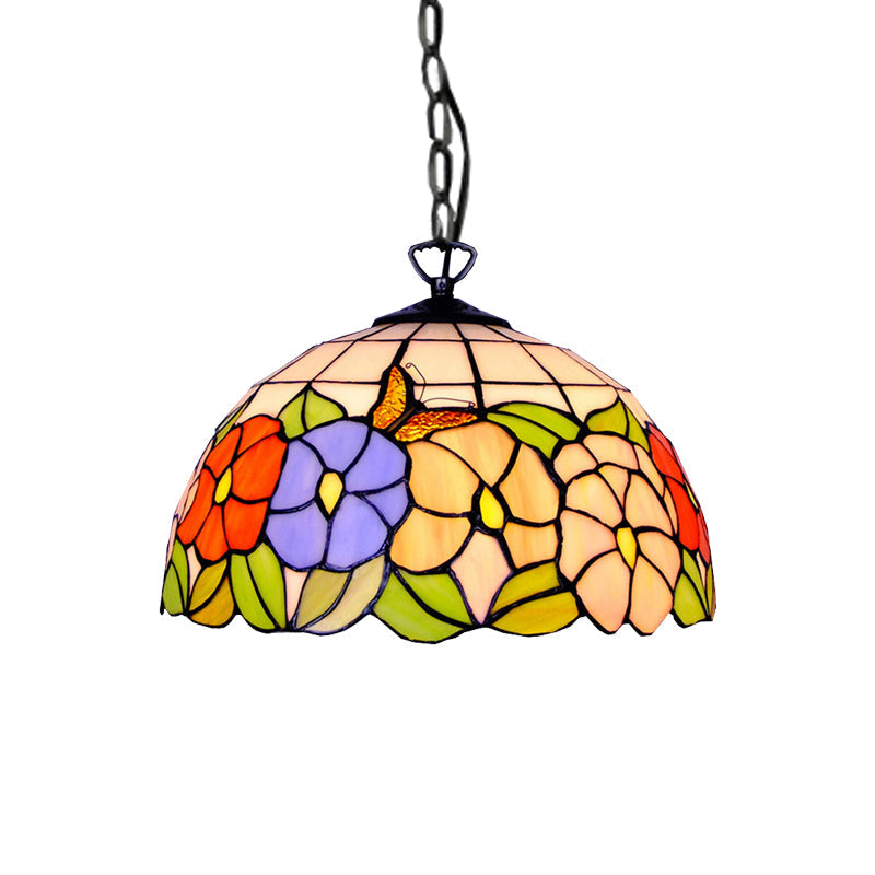 Hemisphere Down Lighting Tiffany-Style 1 Head Black Stained Art Glass Ceiling Hanging Light, 12