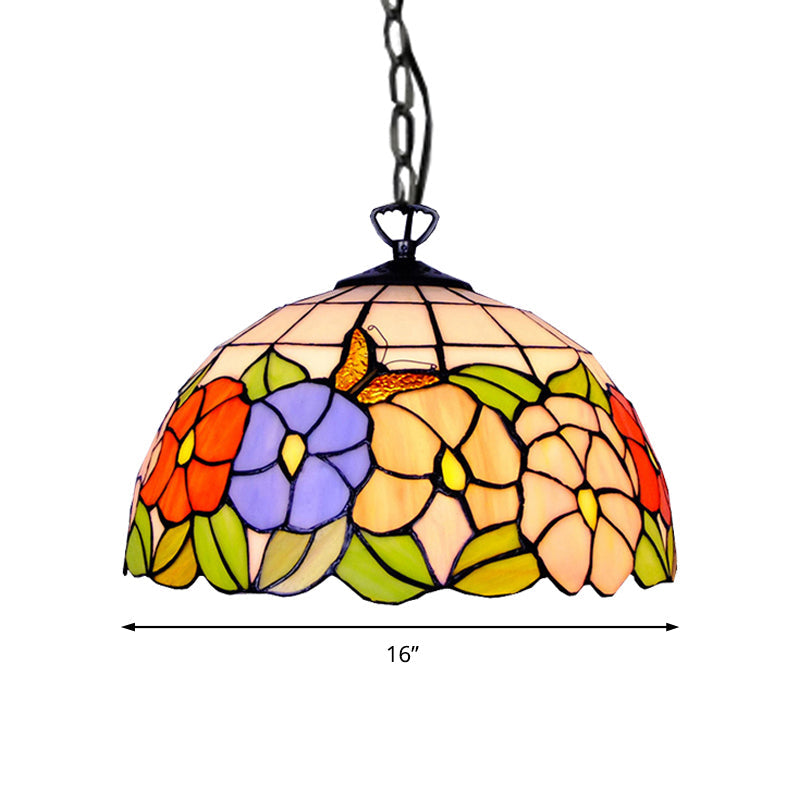 Hemisphere Down Lighting Tiffany-Style 1 Head Black Stained Art Glass Ceiling Hanging Light, 12