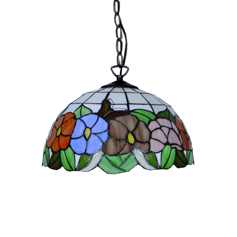 Hemisphere Down Lighting Tiffany-Style 1 Head Black Stained Art Glass Ceiling Hanging Light, 12