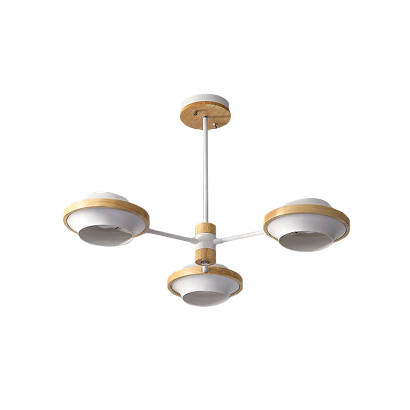 White UFO Ceiling Light Minimalist 3/6 Bulbs Iron Semi Flush Mount with Round Wooden Frame Clearhalo 'Ceiling Lights' 'Close To Ceiling Lights' 'Close to ceiling' 'Semi-flushmount' Lighting' 1795935