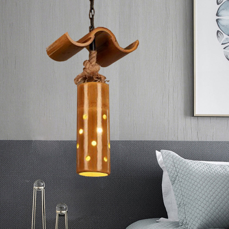 Cylinder Pendant Light Vintage-style Iron Ceiling Fixture in Brown Color for Bar Bistro Clearhalo 'Ceiling Lights' 'Pendant Lights' 'Pendants' Lighting' 1796299