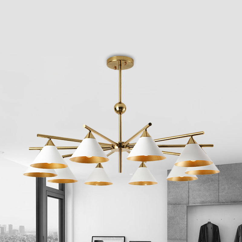 White Pyramid Shade Pendant Light Contemporary Metallic Chandelier for Living Room 10 White Clearhalo 'Ceiling Lights' 'Chandeliers' 'Modern Chandeliers' 'Modern' Lighting' 1796754