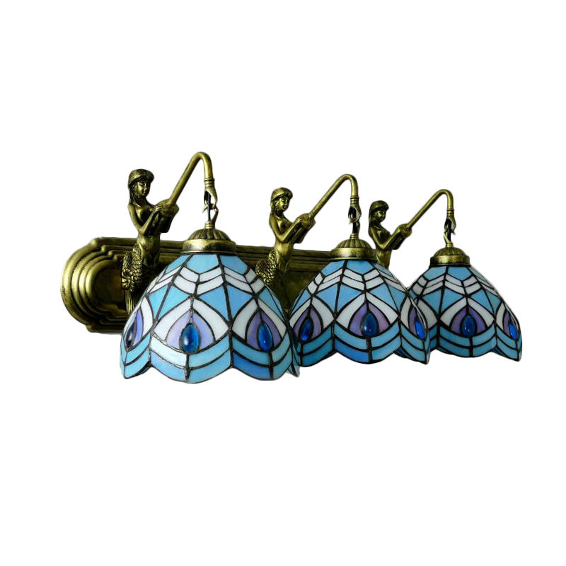 Peacock Tail Sconce Lighting Tiffany Stained Glass 3 Head Blue Wall Mounted Lighting, 6