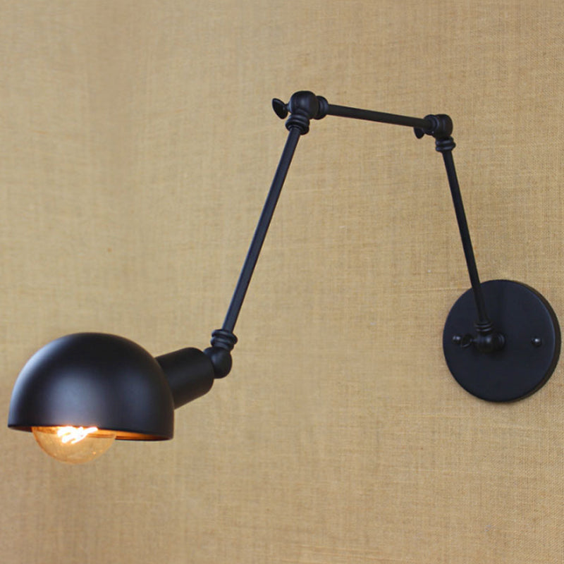 Loft Stylish Bowl Wall Light 1 Bulb Metallic Extendable Sconce Light with Plug-In Cord in Black Clearhalo 'Art deco wall lights' 'Cast Iron' 'Glass' 'Industrial wall lights' 'Industrial' 'Middle century wall lights' 'Modern' 'Rustic wall lights' 'Tiffany' 'Traditional wall lights' 'Wall Lamps & Sconces' 'Wall Lights' Lighting' 1797109